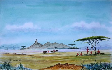 African Painting - Ole Samburu Coucil of Elders from Africa